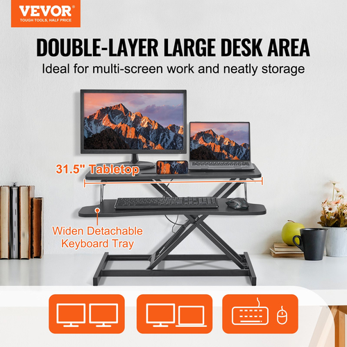 Μετατροπέας γραφείου VEVOR Standing Desk Riser δύο επιπέδων Stand up Desk Riser, 31,5 ιντσών Large Sit to Stand Desk Converter, 5,5-20,1 ιντσών Ρυθμιζόμενο ύψος, για οθόνη, πληκτρολόγιο και αξεσουάρ που χρησιμοποιούνται στο Home Office