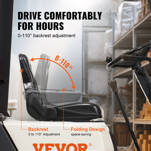 VEVOR Universal Forklift Seat, αναδιπλούμενο κάθισμα τρακτέρ με ρυθμιζόμενη γωνία πλάτη και μικροδιακόπτης, 6,3-13,4 ιντσών Άνετο κάθισμα περονοφόρου με εκτεταμένη υποδοχή για Tractor Loader Excavator