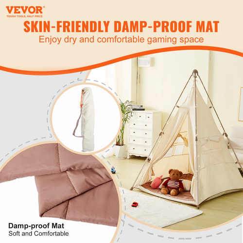 VEVOR Kids Play Tent Teepee Tent for Kids Πτυσσόμενη σκηνή για νήπια με χαλάκι και τσάντα