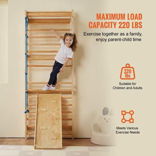 VEVOR Swedish Ladder Wall Gym 5 in 1 Ξύλινα παιχνίδια αναρρίχησης εσωτερικής παιδικής χαράς