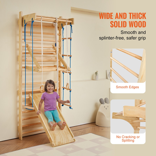 VEVOR Swedish Ladder Wall Gym 8 in 1 Ξύλινα παιχνίδια αναρρίχησης εσωτερικής παιδικής χαράς