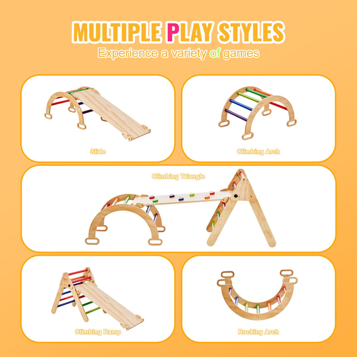 VEVOR Pikler Triangle Set 5in1 Montessori Climbing Toys for Toddlers M Colorful