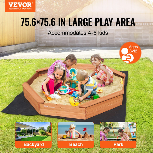 VEVOR Ξύλινο Sandbox με κάλυμμα Octagonal Sand Box Sand Pit Outdoor Ηλικίες 3-12