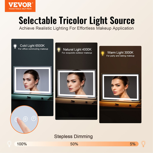 VEVOR Lighted Makeup Mirror 3 Color Vanity με USB Desktop Βάση τοίχου 31,5x21,7 ίντσες