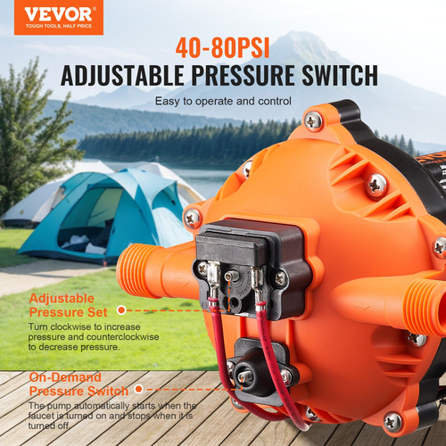 VEVOR 12V Αντλία Διαφράγματος 5GPM 18,93 L/min Διακόπτης πίεσης αντλίας νερού 5 θαλάμων