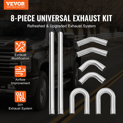 VEVOR DIY Universal Exhaust Kit 8 Pieces Exhaust Pipe Kit with Slip-Fit Joint