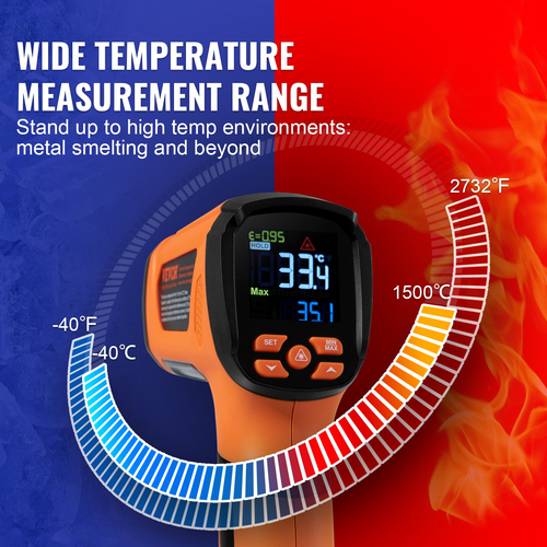 VEVOR Υπέρυθρο Θερμόμετρο -40~2732°F Διπλό πιστόλι θερμοκρασίας λέιζερ χωρίς επαφή