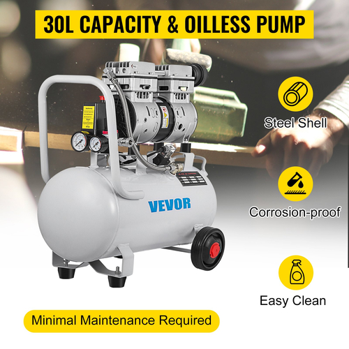 VEVOR Air Compressor 6,6 Gallon Ultra Quiet Αερόσυμπιεστής χωρίς λάδι 30L Αθόρυβος Αεροσυμπιεστής Δεξαμενής 750W Συμπιεστής χωρίς λάδι Χαμηλό θόρυβο με ασφαλή ηλεκτρομαγνητική βαλβίδα