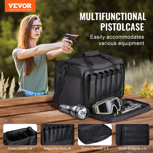 Τσάντα VEVOR Range για 3 Pistols Tactical Gun Range Bag Single Shoulder strip Black