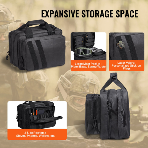 Τσάντα VEVOR Range για 2 Pistols Tactical Gun Bag 2 ενσωματωμένες τσάντες πιστολιού μαύρες