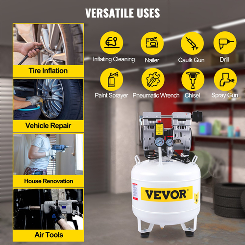 VEVOR Pancake Air Compressor, 35L/7,7 Gallon Vertical Air Compressor Tank, φορητός συμπιεστής χωρίς λάδι 1HP 750W, Ultra Quiet, 115PSI, 5.9CFM, 1440rpm, για φούσκωμα ελαστικών, ανακαίνιση σπιτιού, εργαλεία αέρα