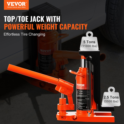 VEVOR Hydraulic Toe Jack, 2,5 Ton On Toe Jack Lift, 5 Ton On Top Lift Capacity Machine Jack, 0,8-5,3 in Toe Height, 8,9-13,4 in Toe Height, Air Hydraulic Claw Jack for Machinery, Industry