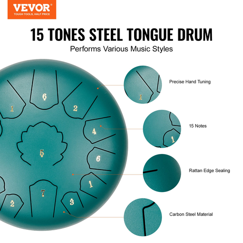 VEVOR Steel Tongue Drum 12 in 13 Rain Drum for Outside C Major Green