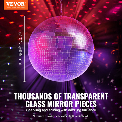 VEVOR Mirror Disco Ball 20 In Silver Party Μεγάλη Ντίσκο Μπάλα με κρεμαστό δαχτυλίδι