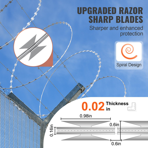 VEVOR Razor Wires, 98 ft Razor Barbed Wire, 2 Rolls Razor Wire Fence περίφραξη ξυραφιού, Razor Ribbon Razor Wire Γαλβανισμένος φράχτης ξυραφιού, Rolls Razor for Garden