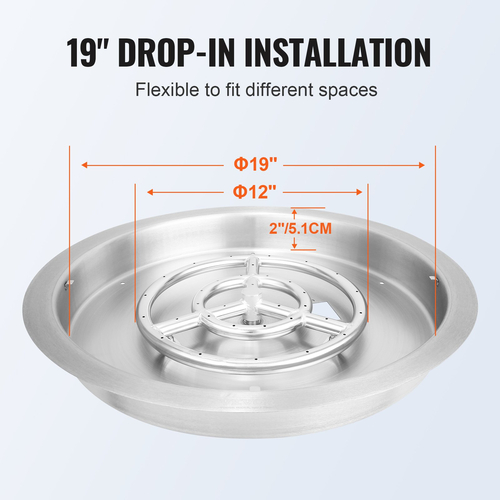 VEVOR 19 ιντσών στρογγυλό πτυσσόμενο λάκκο, καυστήρας από ανοξείδωτο ατσάλι, φυσικού αερίου και προπανίου 92.000 BTU με καπάκι, για χρήση σε εσωτερικούς ή εξωτερικούς χώρους
