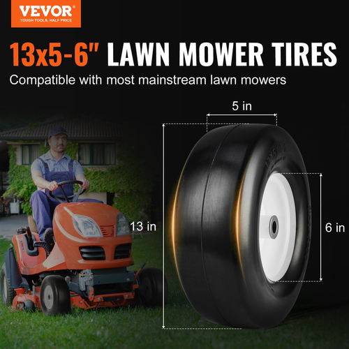 Ελαστικά VEVOR Lan Mower Tires with Rim, 13x5-6&quot; Tubeless Tractor Tires, 2-pack Tire and Wheel Assembly, Flat-free ελαστικά PU, 3.25&quot;-5.9&quot; Centered Hub, 3/4&quot; Bushing Size, 20 PCS Adapter for Lawn Mowers Τρακτέρ