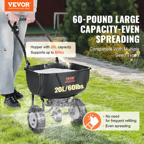 VEVOR Broadcast Spreader, 60 LB Walk-Behind Turf Spreader με 8&quot; τροχούς, Steel Push Fertilizer Spreader, Garden Seder και Salt Spreader, Σχεδιασμένο για κατοικίες, αγροκτήματα και σκληρά εδάφη, μαύρο