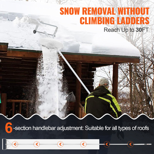 VEVOR Snow Roof Rake, 30ft Reach φτυάρι οροφής αλουμινίου με πανί ολίσθησης, Premium 19&quot; εργαλείο αφαίρεσης χιονιού λεπίδων, χρηματοκιβώτιο στην οροφή με τροχούς, αντιολισθητική λαβή, χρήση για στέγη σπιτιού, χιόνι αυτοκινήτου, βρεγμένα φύλλα