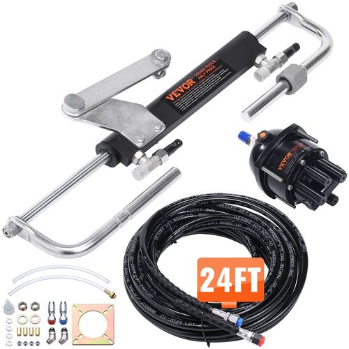 VEVOR Hydraulic Outboard Steering Kit, 90HP, Marine Boat Hydraulic Steering System, με κύλινδρο αμφίδρομης κλειδαριάς αντλίας τιμόνι και υδραυλικό σωλήνα διεύθυνσης 24 ποδιών, για μονοκινητήρια σκάφη ενός σταθμού