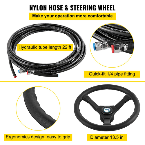 VEVOR Hydraulic Outboard Steering Kit 300HP, Hydraulic Steering Kit Αντλία κράνους, Υδραυλικό κιτ διεύθυνσης σκάφους με υδραυλικό σωλήνα διεύθυνσης 22 ποδιών για σύστημα διεύθυνσης σκάφους