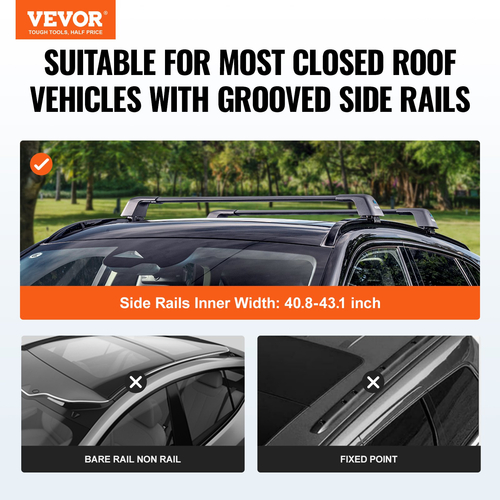 VEVOR Universal Roof Rack Crossbar Max 48,4&quot; Ταιριάζει σε αυλακωτές πλαϊνές ράγες χωρίς διάκενο