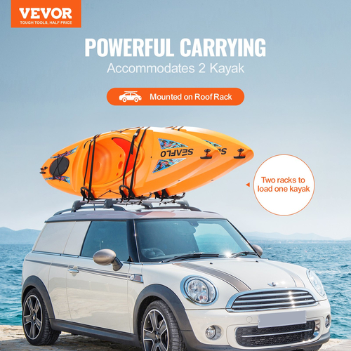 VEVOR Kayak Roof Rack 2 Pairs J-Bar, Soft Roof Rack, Top Mount Tie Down, Carrier for kayak, Surf Board, Canoe, SUP, Ski Board, Mount on Car, SUV, Truck, 2 Kayak