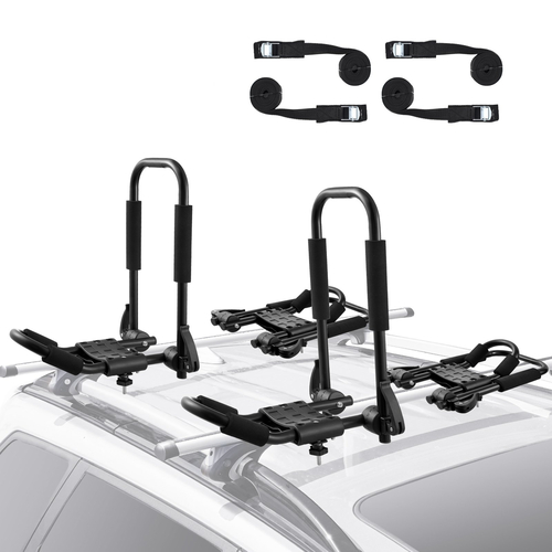 VEVOR Kayak Roof Rack 2 Pair J-Bar, Soft Roof Rack Quick Folding, Top Mount Tie Down, Carrier for kayak, Surf Board, Canoe, SUP, Ski Board, Mount on Car, SUV, Truck, 2 Kayak