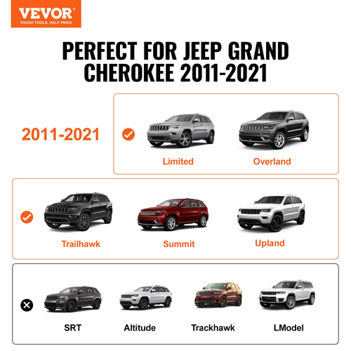 Σταυρωτές ράβδους οροφής VEVOR, συμβατές με Jeep Grand Cherokee 2011-2021 με αυλακωτές πλαϊνές ράγες, χωρητικότητα φόρτωσης 200 lbs, εγκάρσιες ράβδους αλουμινίου με κλειδαριές, για ποδήλατο καγιάκ αποσκευών φορτίου στον τελευταίο όροφο