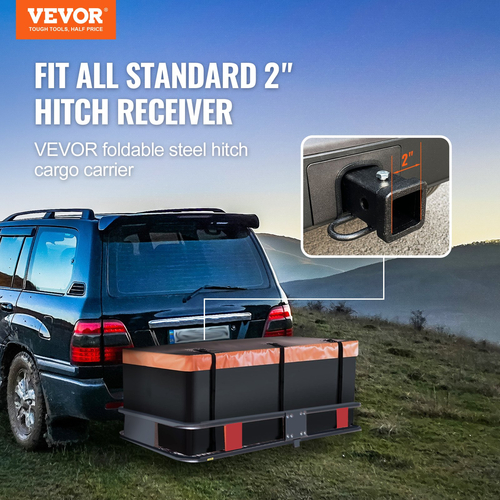 VEVOR Hitch Cargo Carrier, 60 x 24 x 6 σε αναδιπλούμενο ατσάλινο καλάθι φορτίου με κοτσαδόρο, 500 λίβρες ράφι μεταφοράς αποσκευών με αδιάβροχο σάκο φορτίου &amp; δίχτυ φορτίου, προσαρμοσμένο δέκτη κοτσαδόρου 2&quot; για παραλαβή φορτηγών SUV