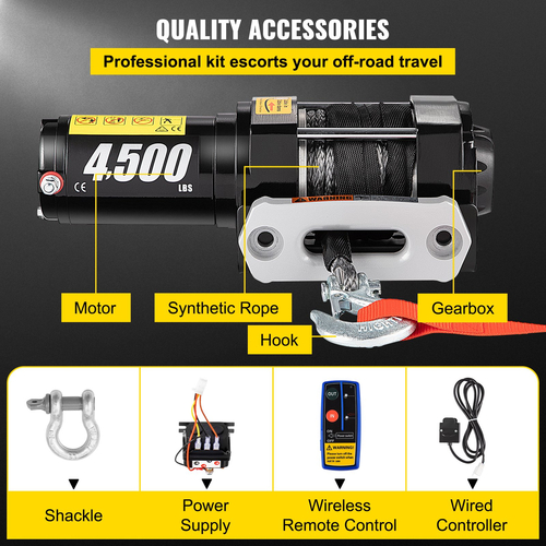 VEVOR Truck Winch 4.500LBS, Electric Winch Synthetic Rope 12V, Power Winch with Wireless Remote Control, Rocker τοποθετημένο στο τιμόνι και ισχυρό μοτέρ για UTV, ATV Wrangler Accessories in Car Lift