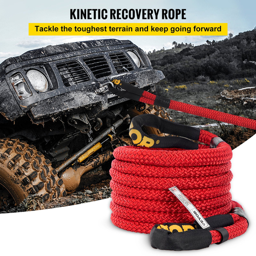 VEVOR 7/8&quot; x 21&#039; Kinetic Recovery Rope, 21.970 lbs, Heavy Duty Nylon Double Braided Kinetic Energy σχοινί με βρόχους και προστατευτικά μανίκια, για φορτηγά οχήματα εκτός δρόμου ATV UTV, Περιλαμβάνεται τσάντα μεταφοράς, κόκκινο