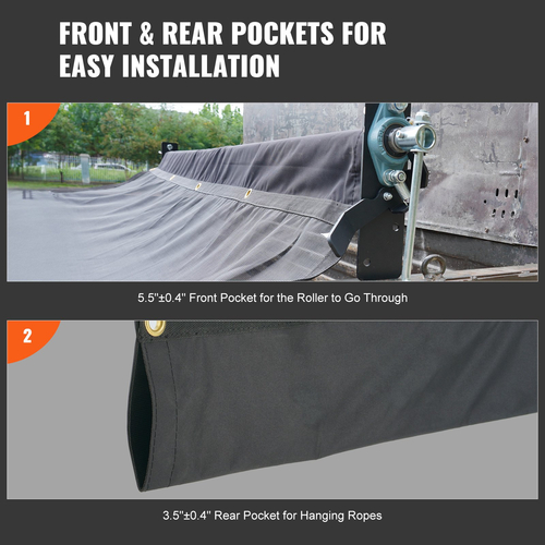 VEVOR Dump Truck Mesh Tarp, 7 x 14 ft, μαύρο κάλυμμα βαρέως τύπου με επίστρωση PVC με διπλή τσέπη 5,5&quot; 18 oz, ορειχάλκινοι δακτύλιοι, ενισχυμένος ιμάντας διπλής βελόνας που ταιριάζει χειροκίνητο ή σύστημα ηλεκτρικού ανατρεπόμενου φορτηγού