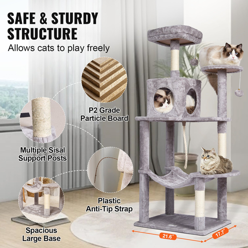 VEVOR Cat Tree 56,2&quot; Cat Tower with Cat Condo Sisal Scratching Post Ανοιχτό Γκρι