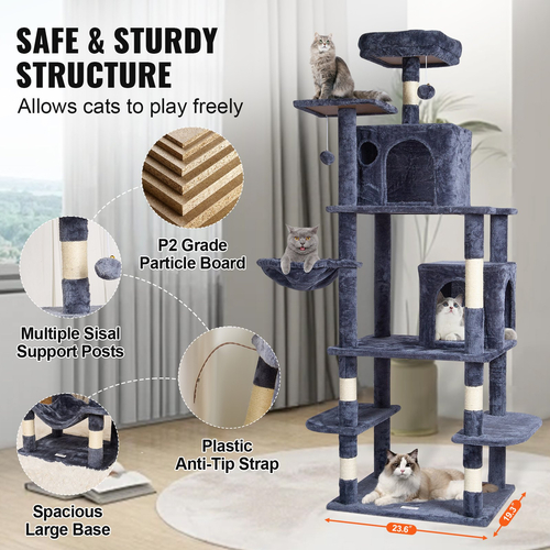 VEVOR Cat Tree 68,5&quot; Cat Tower with Cat Condos Sisal Scratching Post Dark Grey