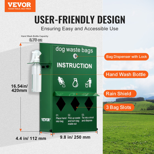 VEVOR Dog Waste Station Bag Dispenser with 600 Bags Lockable Dog Poop Poop Tres