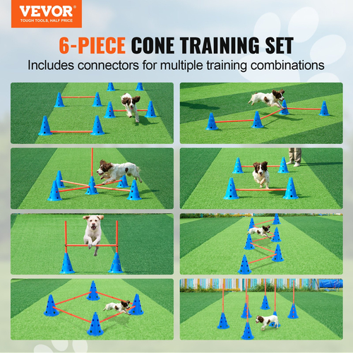 VEVOR Dog Agility Hurdle Cone Set 6 PCS Kit-12 xCones 6 xAgility Rods with Bag