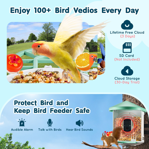 Έξυπνος τροφοδότης πουλιών VEVOR με κάμερα 2K HD AI Identify Bird Species Solar-Powered