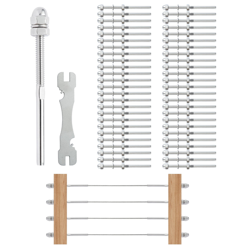 VEVOR 61 Pack κιγκλίδωμα καλωδίου με σπείρωμα Τερματικό άκρο προσαρμογής για κιγκλίδωμα καλωδίου καταστρώματος 3,2 mm, ανοξείδωτος χάλυβας T316, Εντατήρας κιγκλιδώματος καλωδίου 3,2 mm για ξύλο/μεταλλικό στύλο, ασήμι