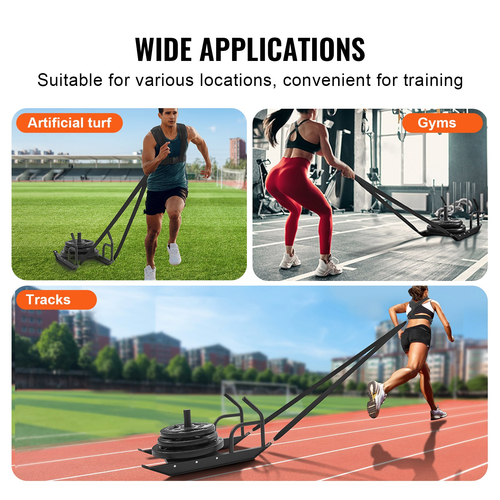 VEVOR Weight Training Pull Sled, Fitness Strength Speed ​​Training Sled with Handle, Steel Power Sled Workout Εξοπλισμός για Αθλητική Άσκηση &amp; Βελτίωση Ταχύτητας, Κατάλληλο για Πιάτο Βαρών 1&quot;&amp;2&quot;, Μαύρο