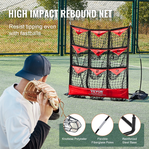 VEVOR 9 Hole Baseball Net, 36&quot;x30&quot; Softball Baseball Training Equipment for Hitting Pitching Practice, Φορητό βοήθημα γυμναστικής γρήγορης συναρμολόγησης με τσάντα μεταφοράς, Strike Zone, Ground Stakes, για νέους ενήλικες