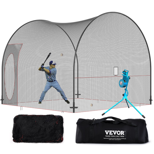 VEVOR Baseball Batting Cage, Softball και Baseball Batting Cage Net and Frame, Practice Portable Cage Net with Carry Bag, Heavy Duty Enclosed Pitching Cage, for Backyard Batting Hitting Training, 12FT