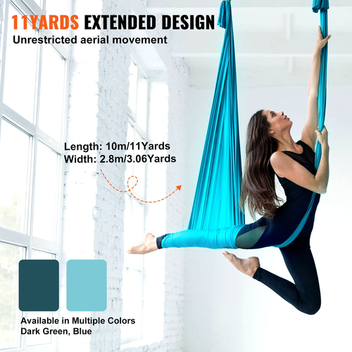 VEVOR Aerial Silk &amp; Yoga Swing, 11 Yards, Aerial Yoga Hammock Kit με νάιλον ύφασμα 100gsm, Full Rigging Hardware &amp; Easy Set-up Guide, Antigravity Flying for All Levels Fitness Bodybuilding, Blue