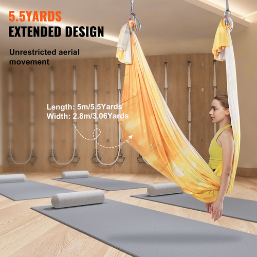 VEVOR Aerial Yoga Hammock &amp; Swing, 5,5 Yards, Aerial Yoga Starter Kit με 100gsm Nylon Fabric, Full Rigging Hardware &amp; Easy Set-up Guide, Antigravity Flying for All Levels Fitness Bodybuilding, Gold