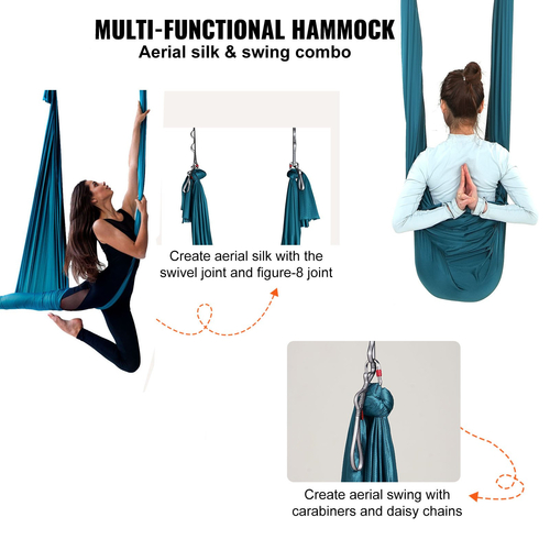 VEVOR Aerial Yoga Hammock &amp; Swing, 5,5 Yards, Aerial Yoga Starter Kit με 100gsm Nylon Fabric, Full Rigging Hardware &amp; Easy Set-up Guide, Antigravity Flying for All Levels Fitness Bodybuilding, Green