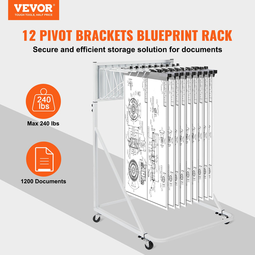 VEVOR Mobile Blueprint Storage Rack Στήριγμα με 12 Pivot Brackets 240 lbs