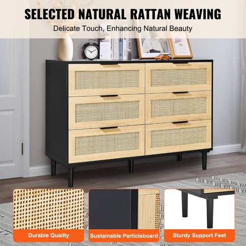 Συρταριέρα VEVOR Rattan Dresser Natural Rattan Closet Dresser 6 Συρτάρια για υπνοδωμάτιο