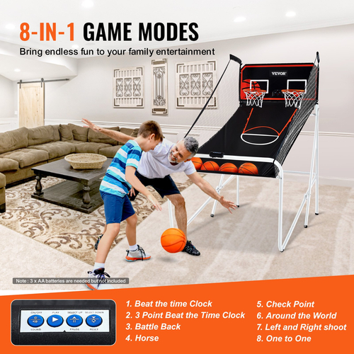 VEVOR Foldable Indoor Double Shot Basketball Arcade Game 2 Player 4 Balls