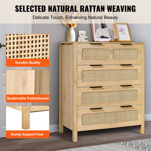 Συρταριέρα VEVOR Rattan Dresser Natural Rattan Closet Dresser 4 Συρτάρια για υπνοδωμάτιο