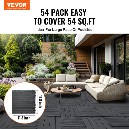 VEVOR Interlocking Deck Tiles 54 Pack 12&quot;x12&quot; Plastic for Orch Dark Grey